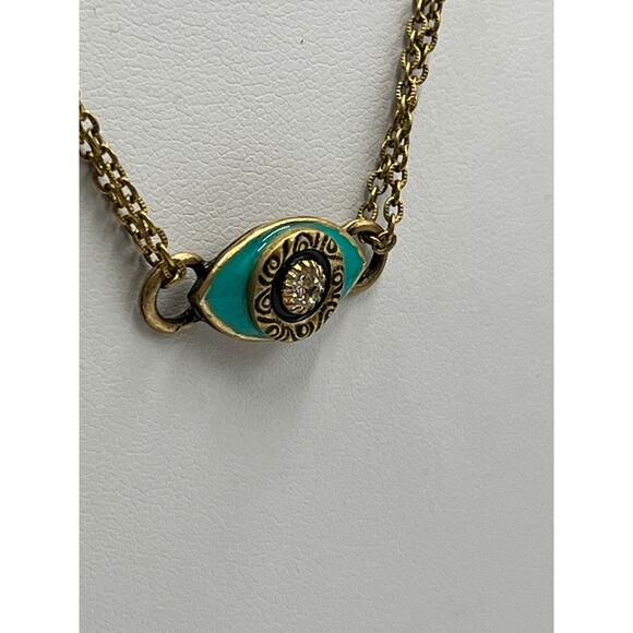 Michal Golan Turquoise and Black Evil Eye Necklace on Double Chain Rhinestone - Picture 13 of 15